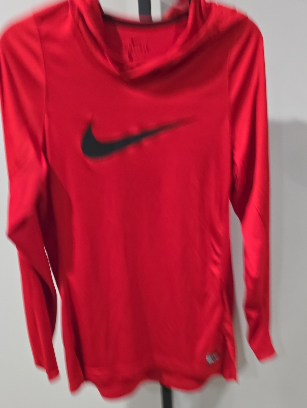 Nike Dri-fit Red Long-Sleeve Performance Top with Black Swoosh